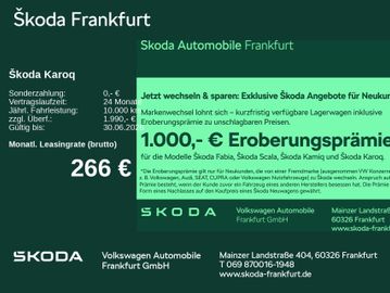 Skoda Leasingangebot: Skoda Karoq Sportline 1,5 TSI 110 kW 7-Gang-DSG zzgl.