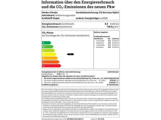 Citroën C5 Aircross e-Series Hybrid 136 El. Panodach Nav