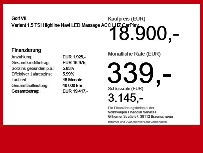 Volkswagen Golf VII Variant 1.5 TSI Highline Navi LED Massa, миниатюра 6