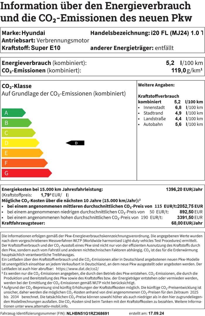 Fahrzeugabbildung Hyundai i20 FL (MJ24) 1.0 T-Gdi Trend