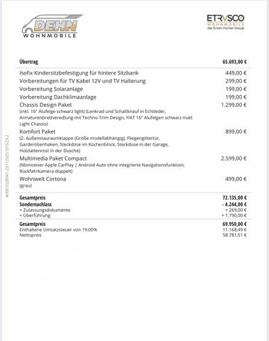 Etrusco A 6.9 DB 4.244,00€ Sondernachlass!