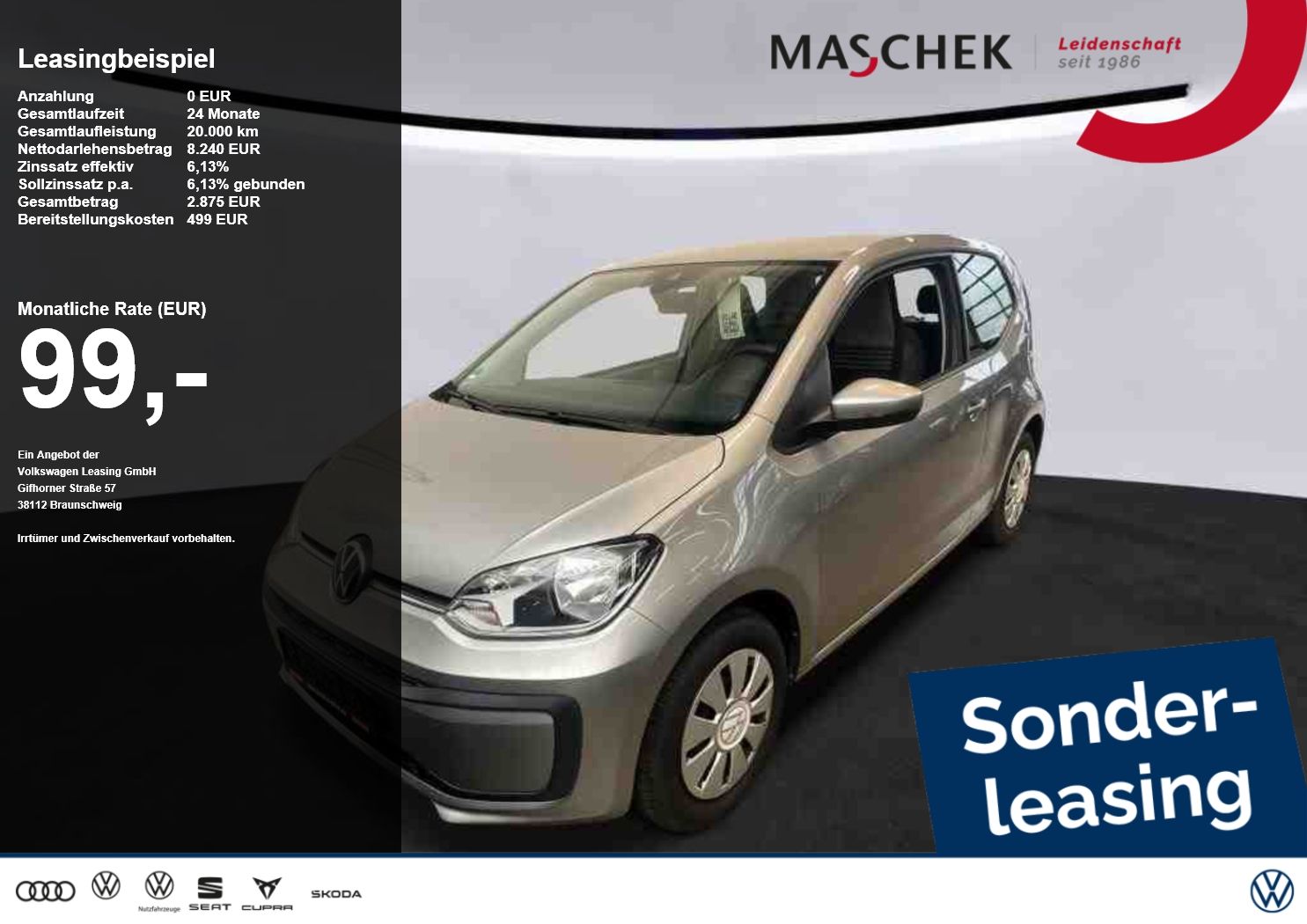 Volkswagen up! Sonderleasing! Kam. PDC