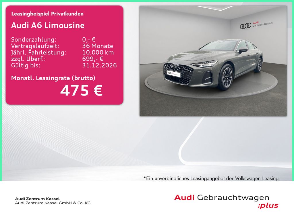 Abbildung Leasingangebot Audi A6 Limousine TDI Matrix tech+ Carplay Navi 360°