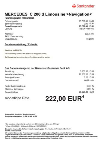 Fahrzeugabbildung Mercedes-Benz C 200 d Lim >NAVI/LED-Licht/SHZ/Parkassist/PDC<