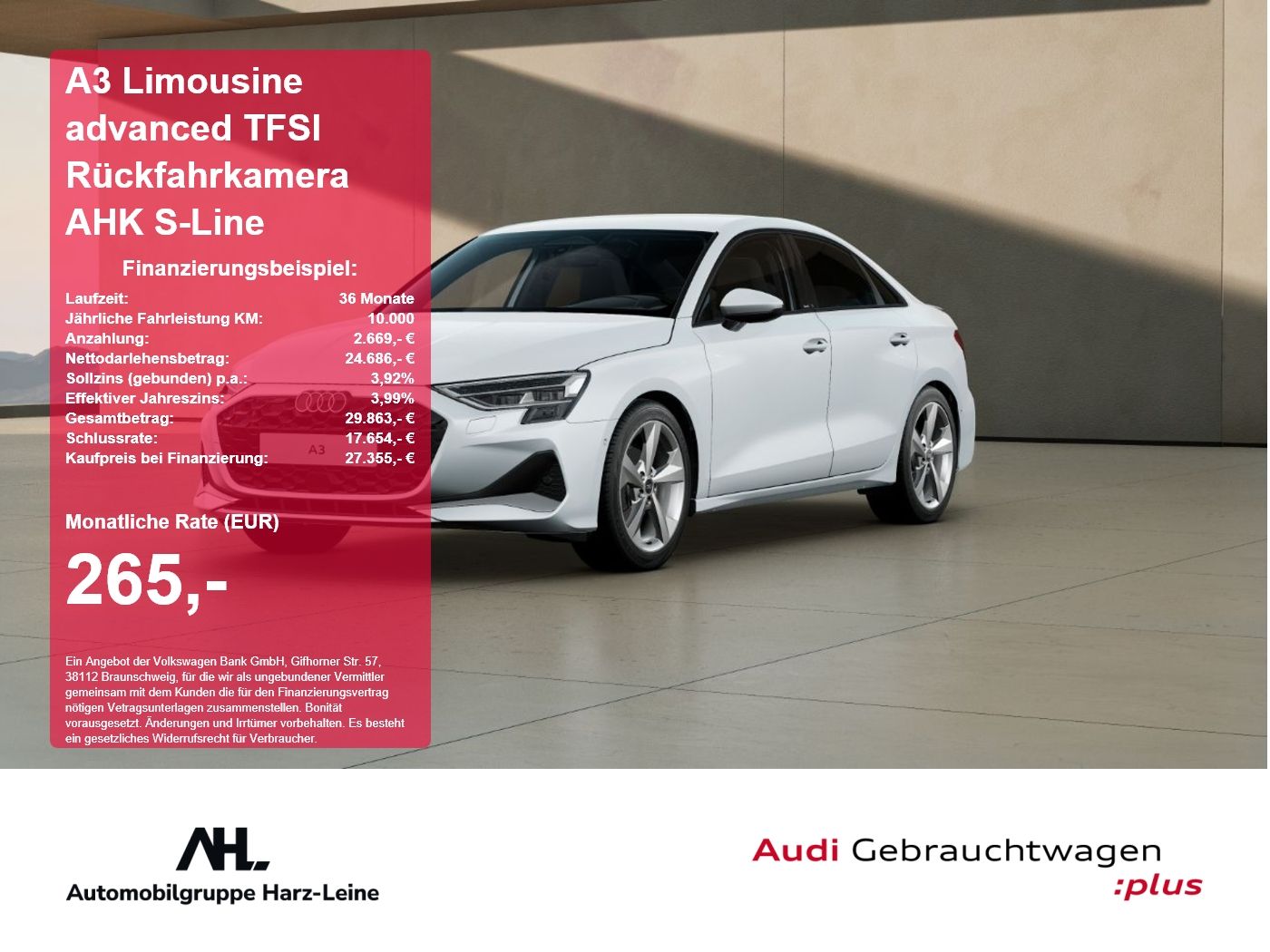 Audi A3 Limousine advanced TFSI Rückfahrkamera AHK S-
