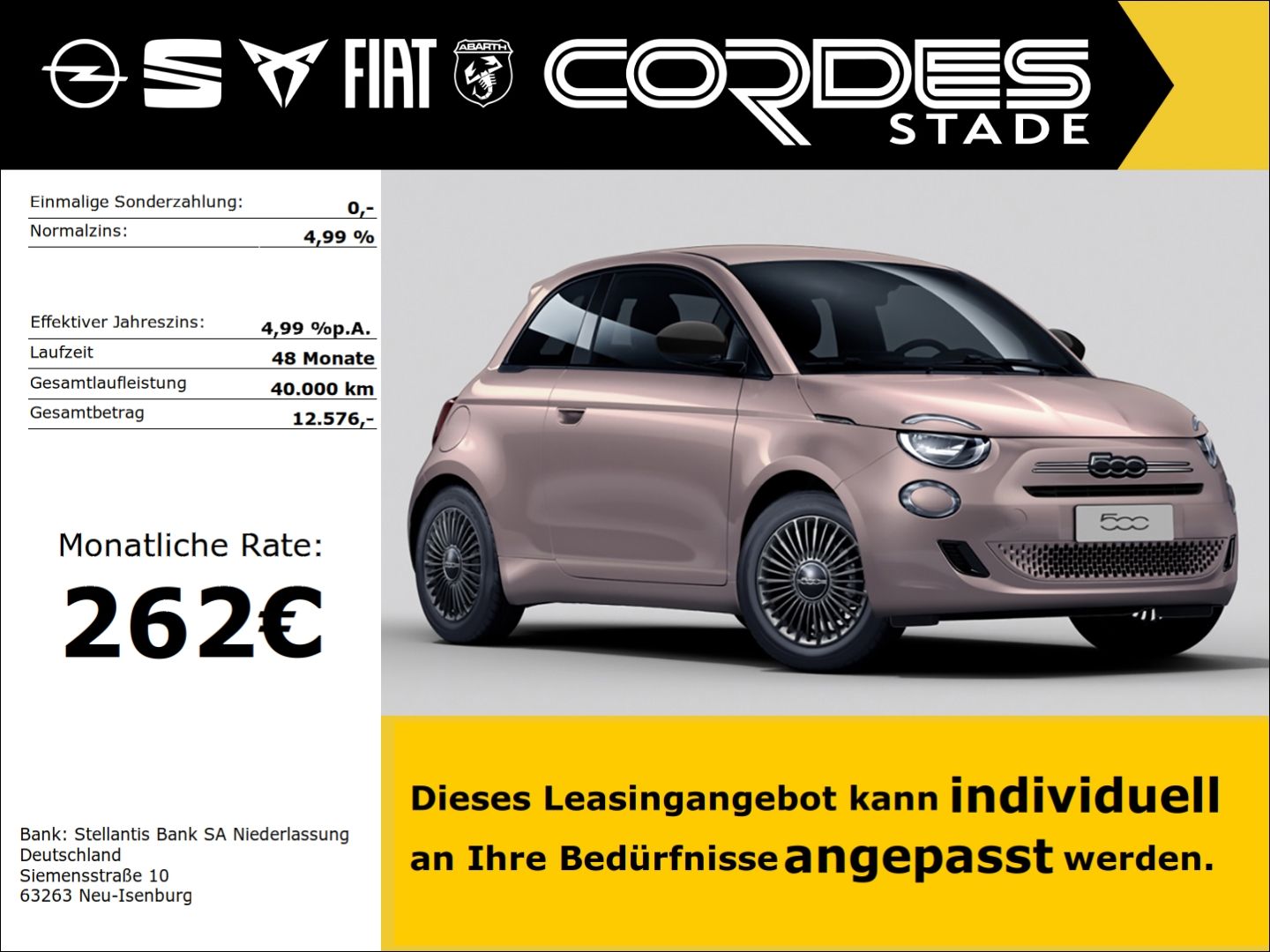 Fiat 500 Hybrid Limousine  ICON, SHZ, Kamera 262 € oh