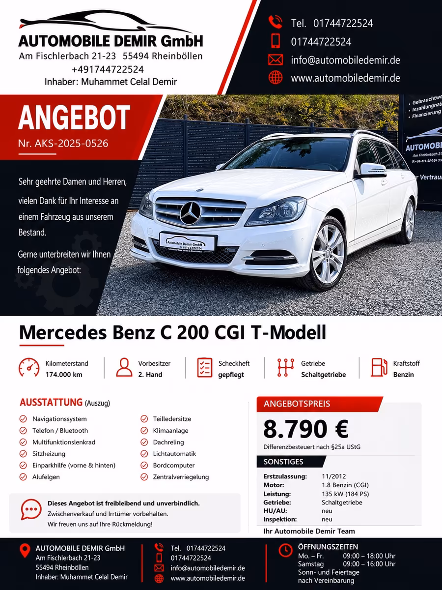 Mercedes-Benz C 200 CGI T-Modell/NAVI/SHZ/ALU/TEL/BT/S.HEFT/