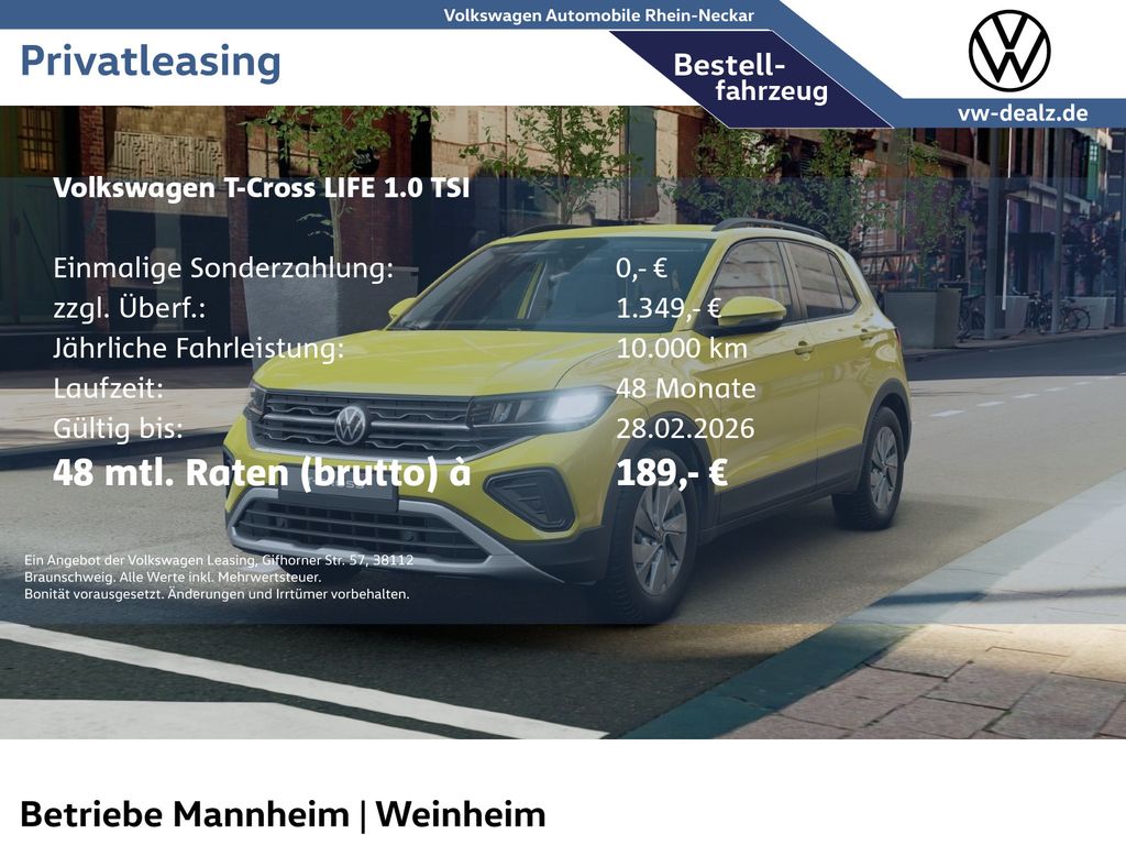 T-Cross Life 1.0 TSI KLIMA LED DAB ALU Bluetooth