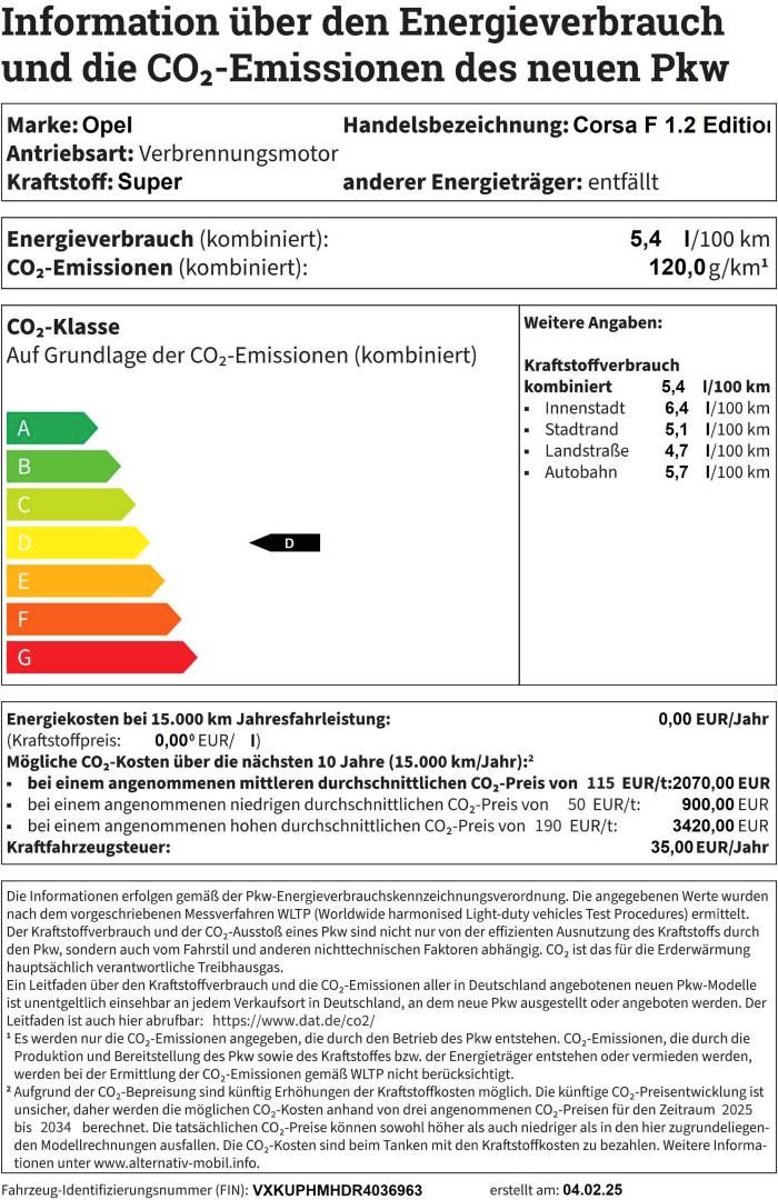 Fahrzeugabbildung Opel Corsa F 1.2 Edition 55kw