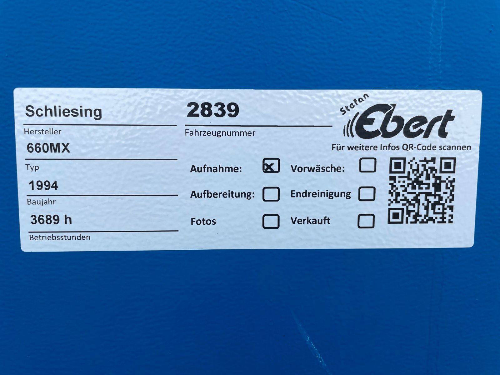 Fahrzeugabbildung Andere Schliesing MX 660 / Hacker / 3.689h / HATZ