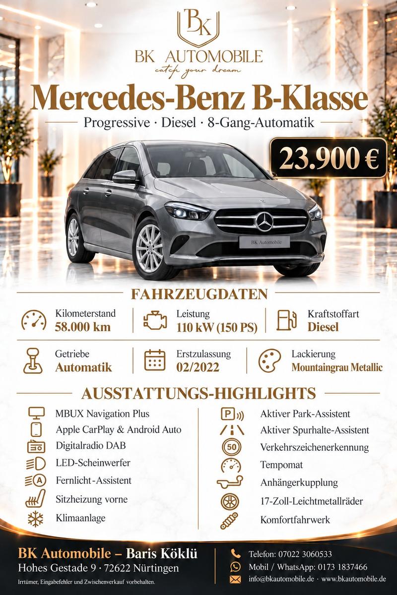Mercedes-Benz B 200|Progressive|MBUX|AHK|LED|Spurhalte|Kamera|