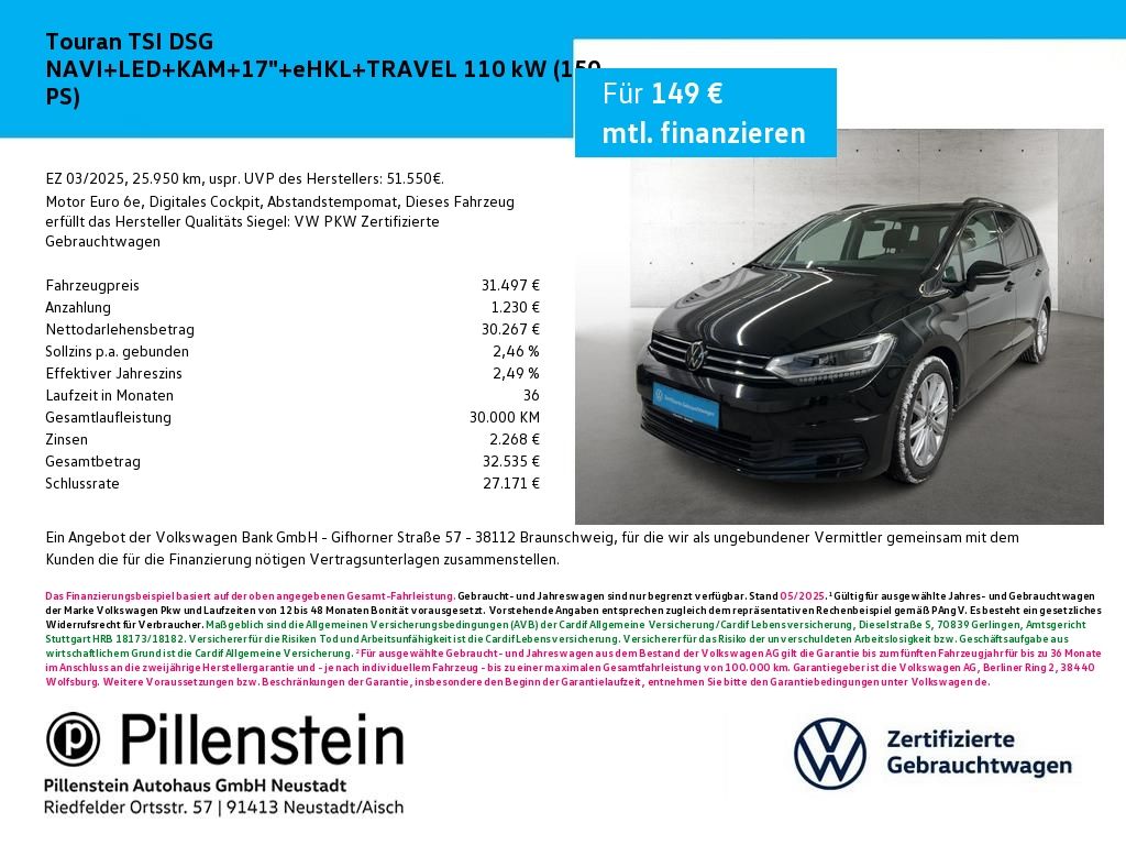 Volkswagen Touran TSI DSG NAVI+LED+KAM+17"+eHKL+TRAVEL