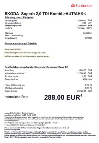 Fahrzeugabbildung Skoda Superb 2,0 TDI Kombi >AUT/AHK/NAV/PAN/SHZ/TEMP<