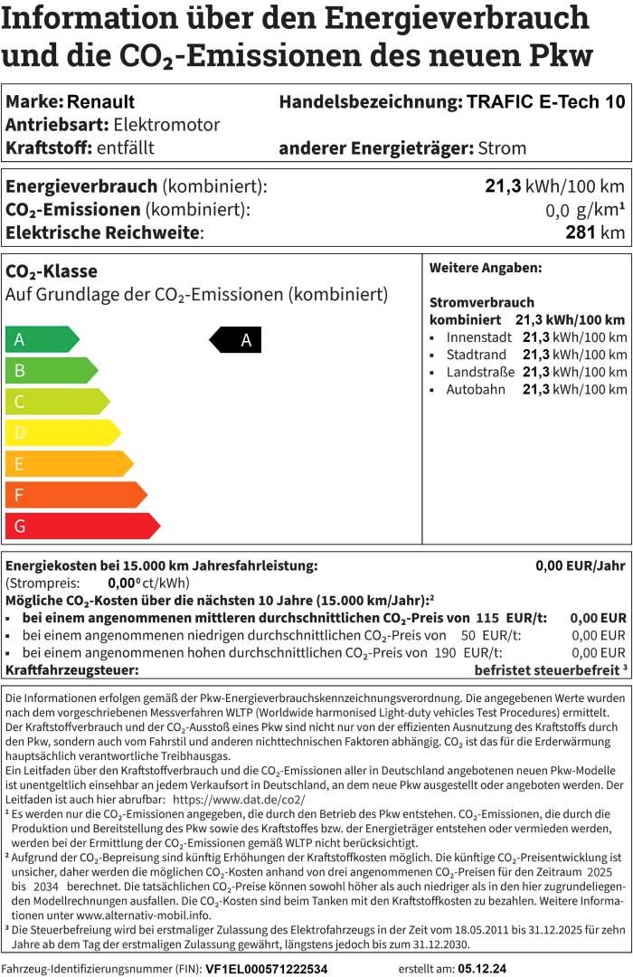 Fahrzeugabbildung Renault Trafic E-TECH 100% elektrisch Kastenwagen L2H1