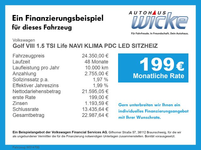 Golf VIII 1.5 TSI Life NAVI KLIMA PDC LED