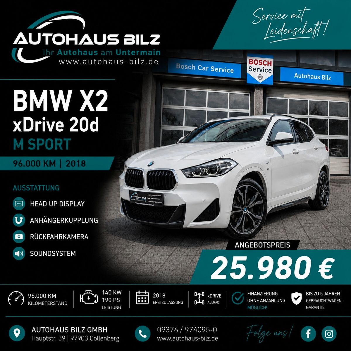 Gebrauchtwagen BMW X2 X2 xDrive 20 d M Sport*AHK*HuD*Kamera*LED*HuK* in Würzburg