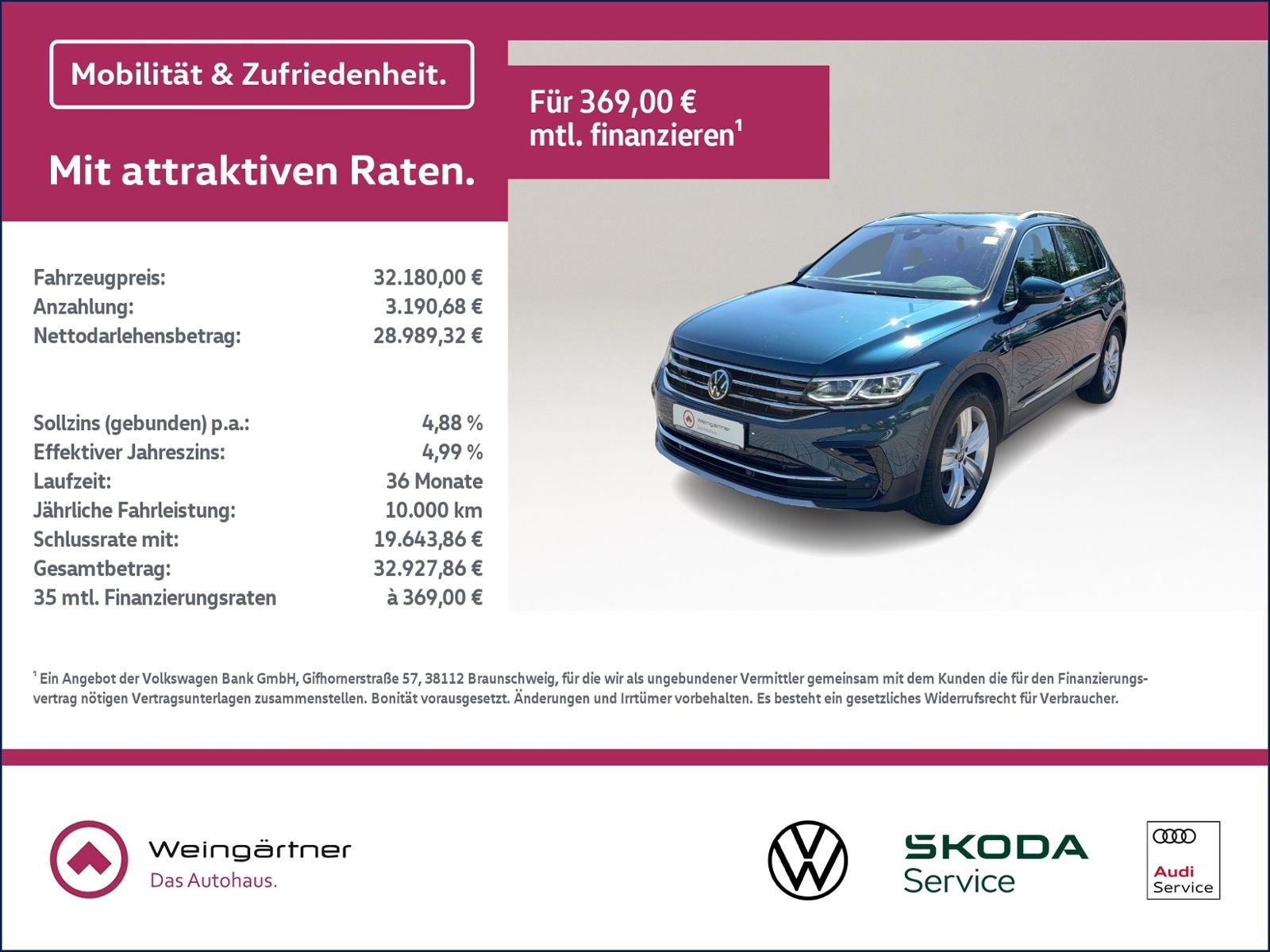 Tiguan Elegance 4Motion 2.0 TDI, AHK, Navi, Matr