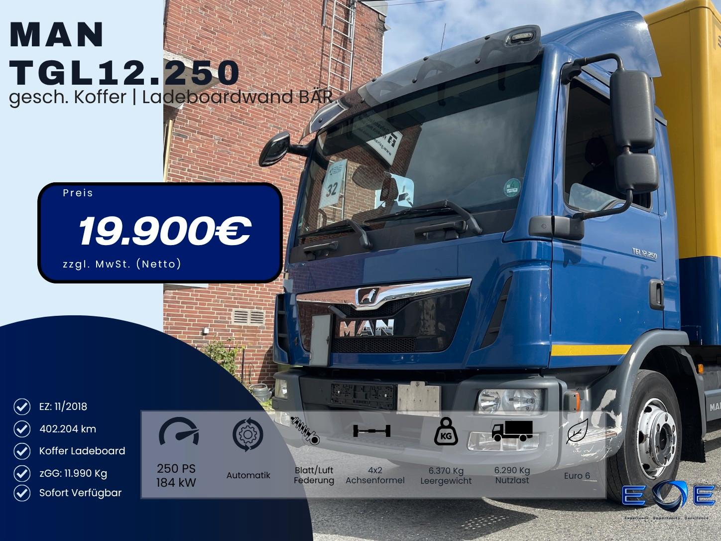 MAN TGL 12.250 gesch. Koffer mit Ladeboardwand BÄR