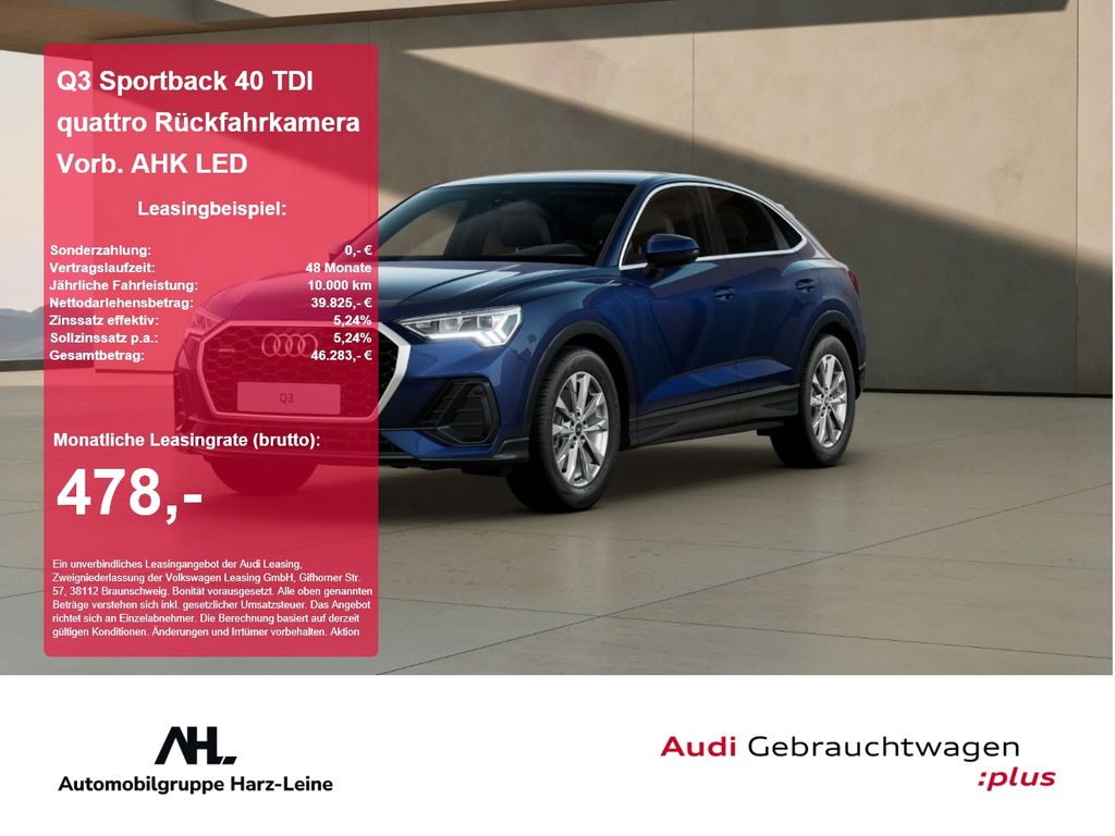 Abbildung Leasingangebot Audi Q3 Sportback 40 TDI quattro Rückfahrkamera Vorb.
