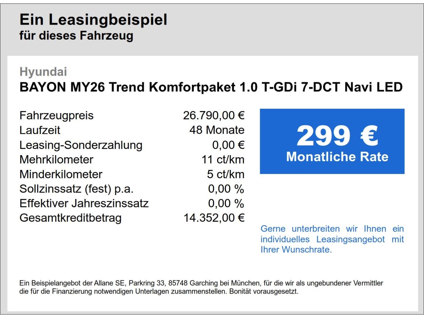 Fahrzeugabbildung Hyundai BAYON MY26 Trend Komfortpaket 1.0 T-GDi 7-DCT Na