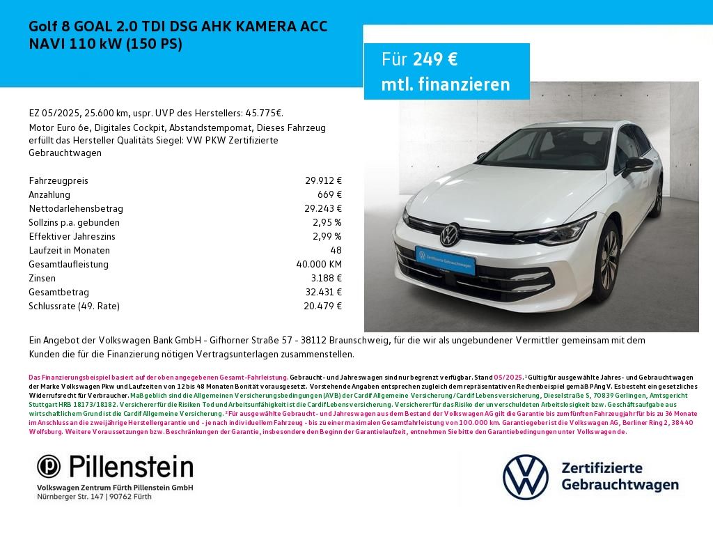 Volkswagen Golf 8 GOAL 2.0 TDI DSG AHK KAMERA ACC NAVI
