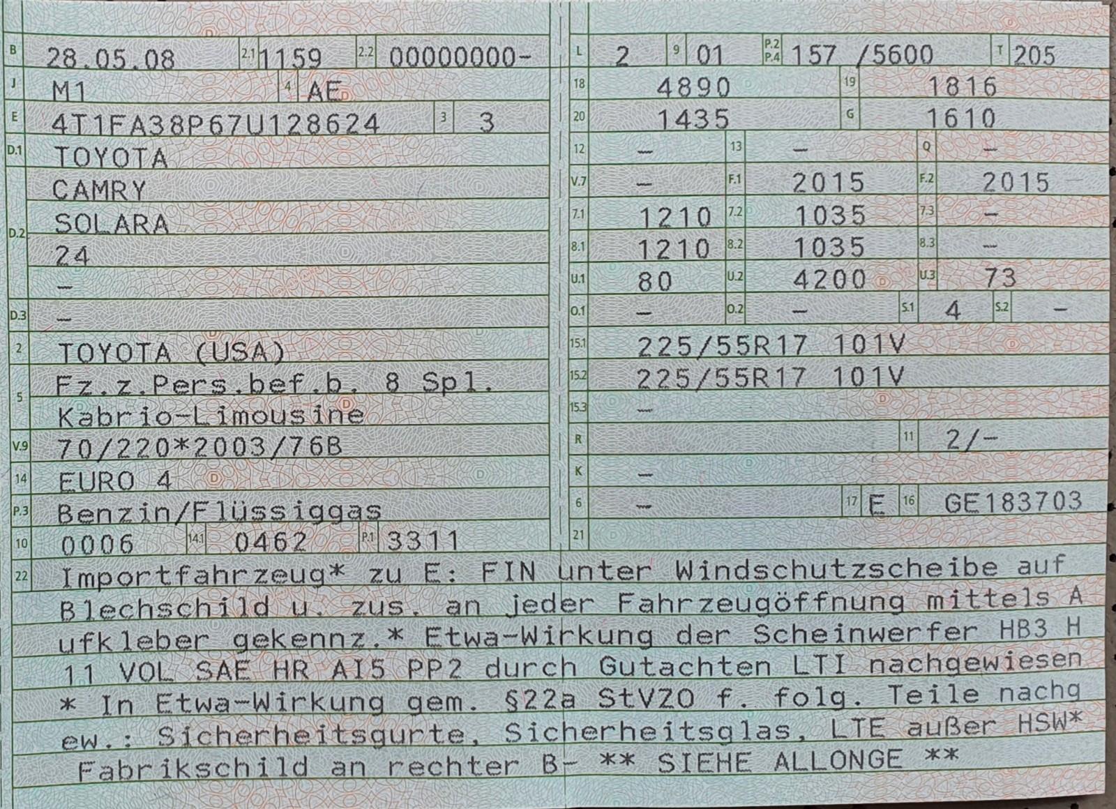 Toyota Camry Solara SLE Sport LPG/V6/3,3l/215PS