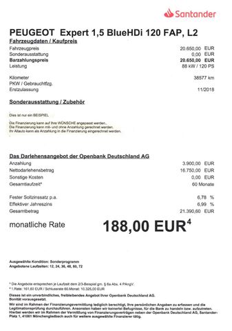 Fahrzeugabbildung Peugeot Expert 1,5 Blue HDi L2 >38.577KM/8Sitze/Navi/PDC