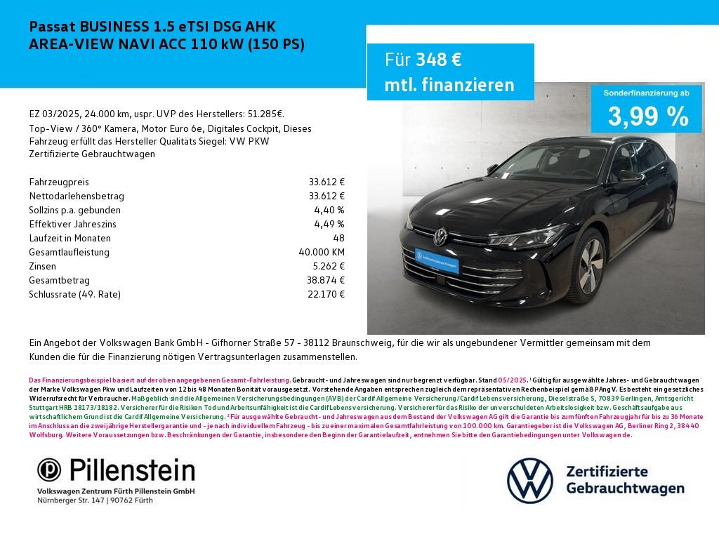 Volkswagen Passat BUSINESS 1.5 eTSI DSG AHK AREA-VIEW NAVI