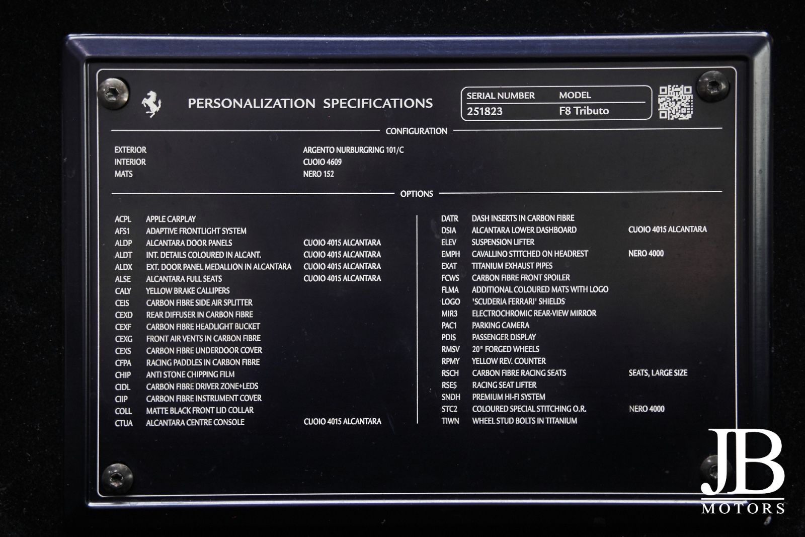 Fahrzeugabbildung Ferrari F8 Tributo Carbon Lift Racing Seat CarPlay