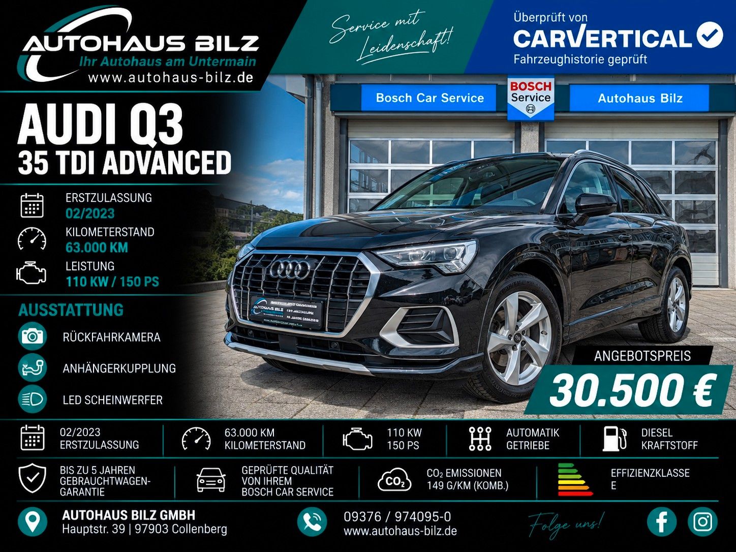 Gebrauchtwagen Audi Q3 Q3 35 TDI advanced*AHK*Kamera*Navi*Automatik* in Würzburg