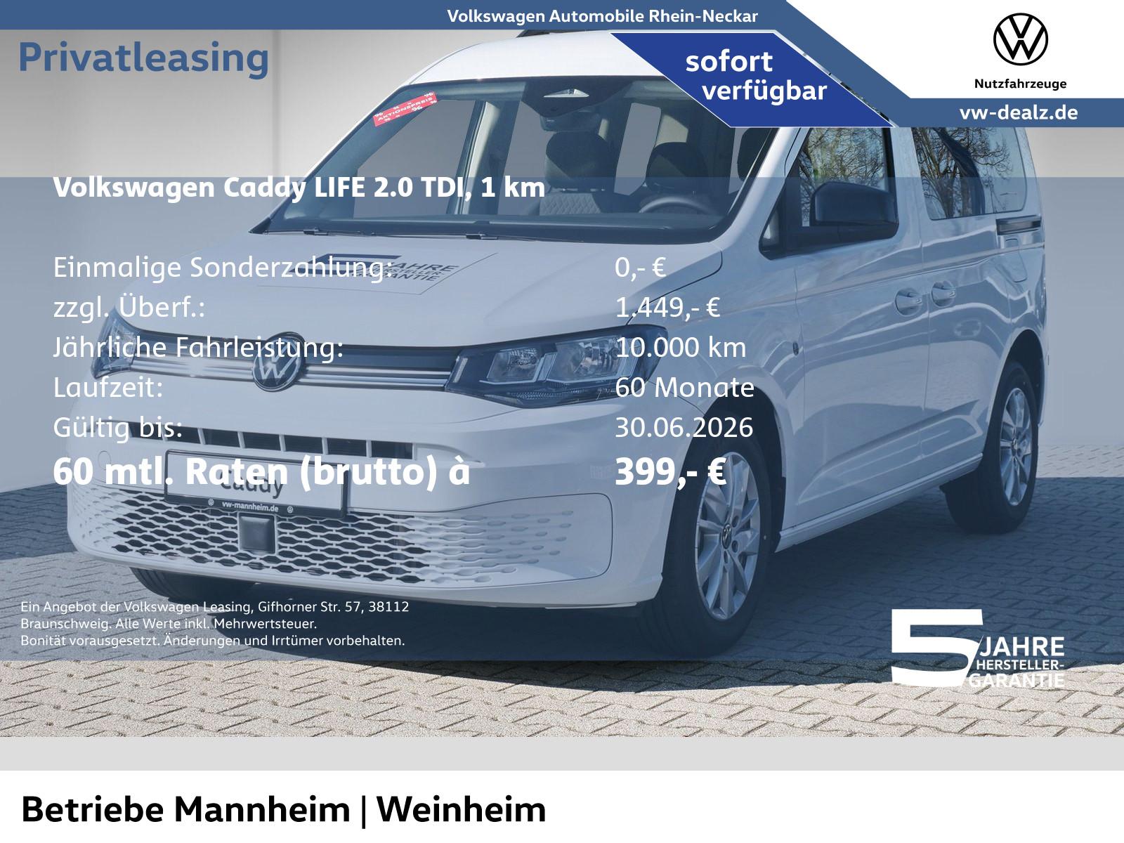 Volkswagen Caddy Life 5-Sitzer 2.0 TDI DSG Klima AHK DAB
