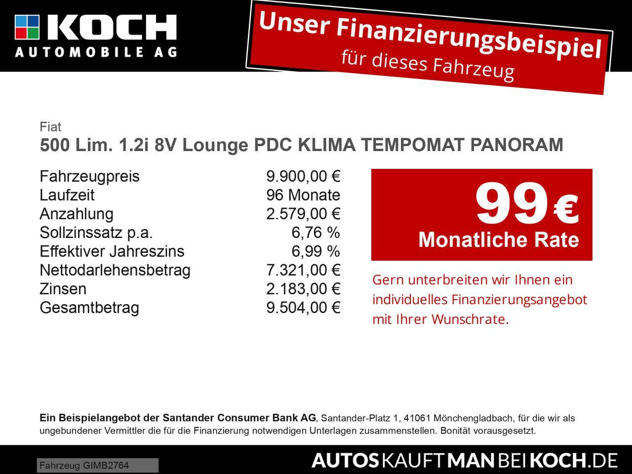 Fiat 500 Lim. 1.2i 8V Lounge PDC KLIMA TEMPOMAT LED