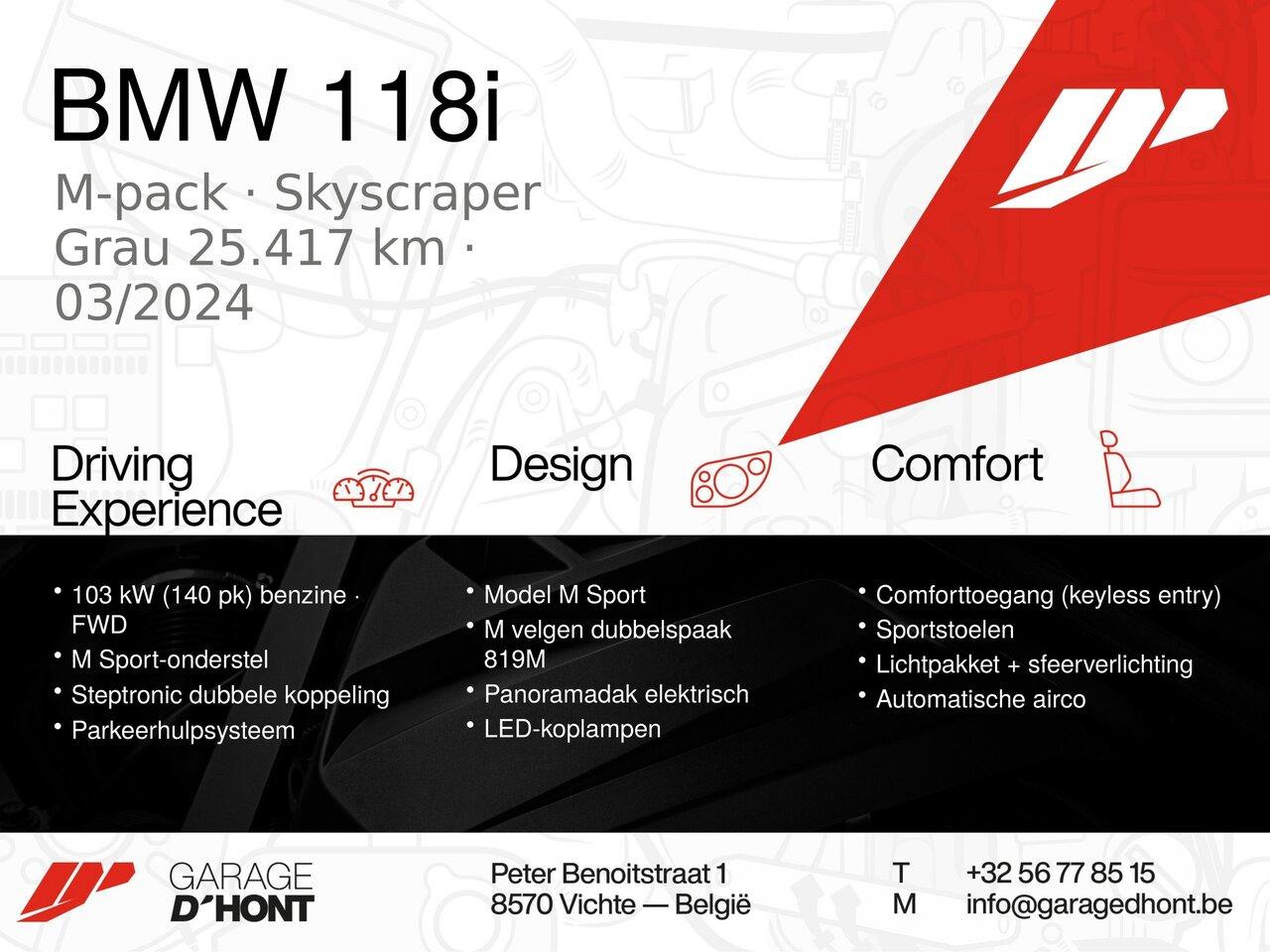 BMW 118 i, M sport, Pano dak, camera F40