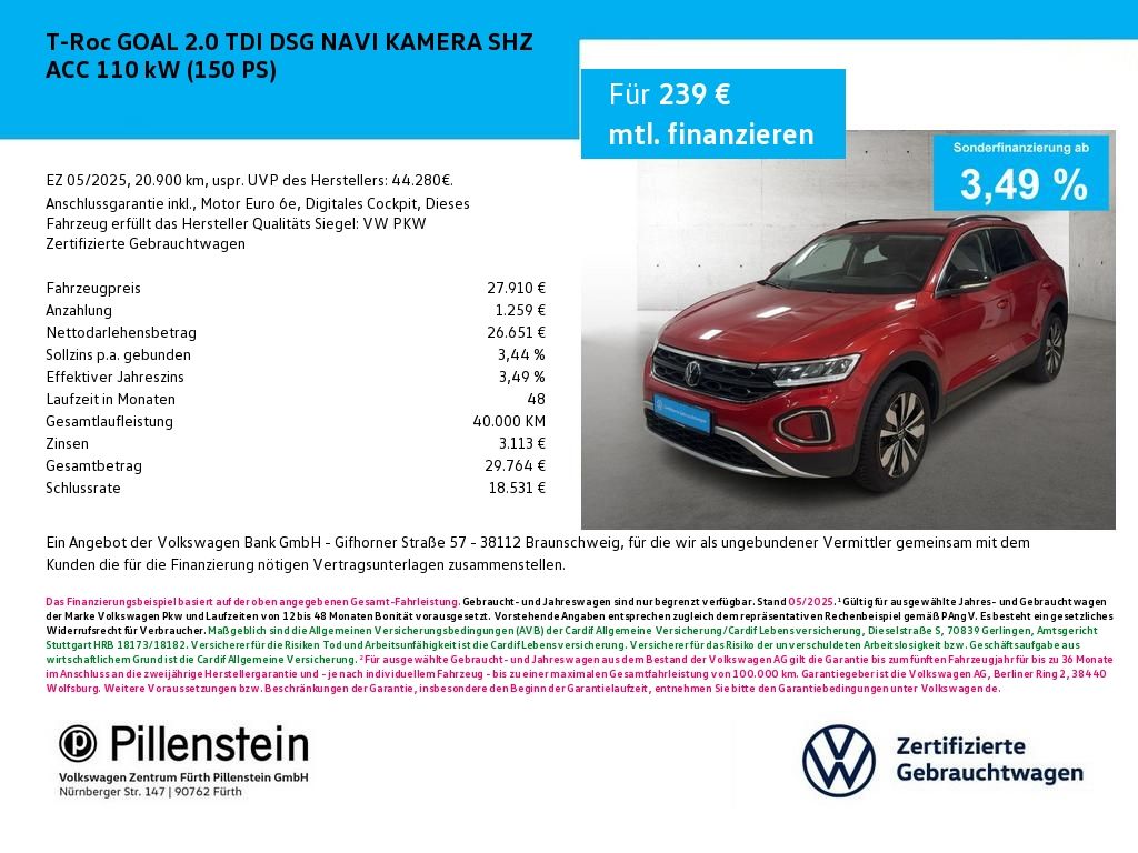 T-Roc GOAL 2.0 TDI DSG NAVI KAMERA SHZ ACC