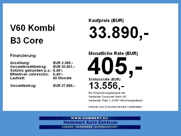 Volvo V60 Kombi B3 Core *ACC*beh.Lenk*Sitzh.v/h*