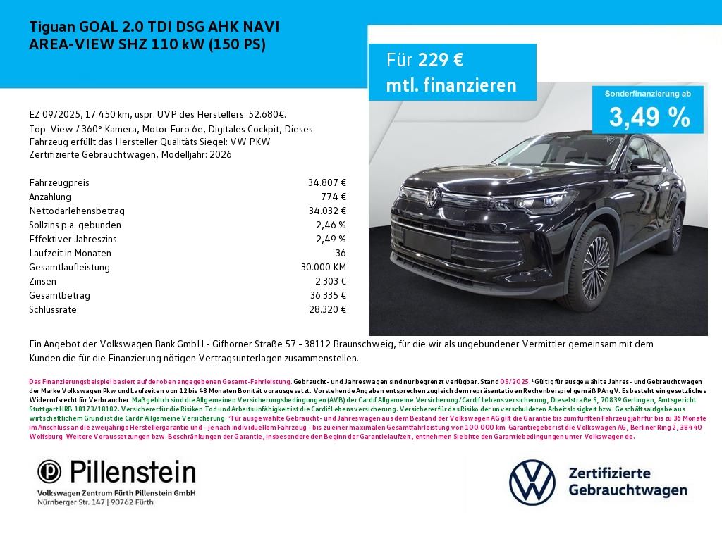 Tiguan GOAL 2.0 TDI DSG AHK NAVI AREA-VIEW SHZ