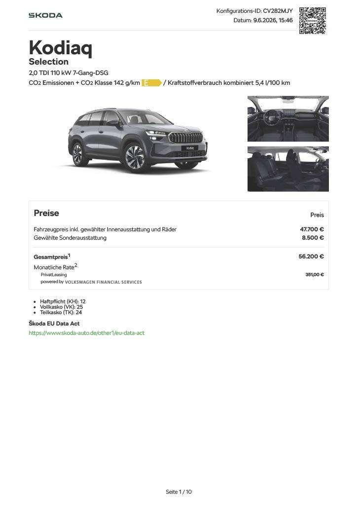 Skoda Kodiaq 2.0 TDI 110 kW Selection, sehr viele Extr