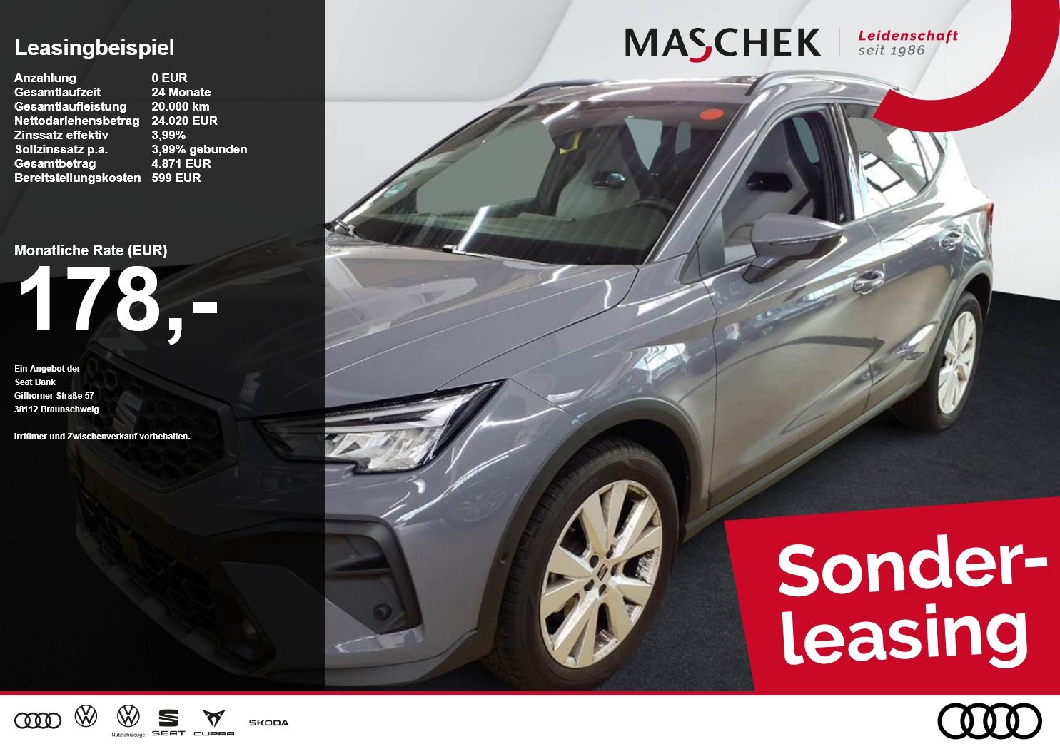 Seat Arona FR DSG Sonderleasing LED Navi Sitzh. RearV
