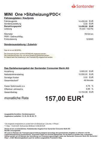 Fahrzeugabbildung MINI ONE >Sitzheizung/Einparkhilfe<