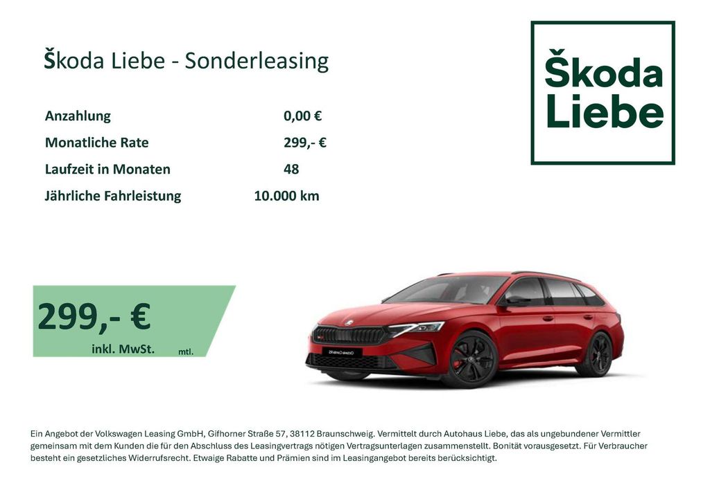 OCTAVIA COMBI RS 2,0TSI  299€ MTL LEASING RATE%%