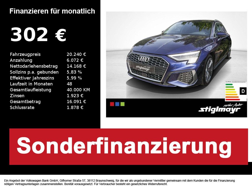 Audi A3 Sportback S-line 30 TDI KAMERA+MATRIX+NAVI+VC