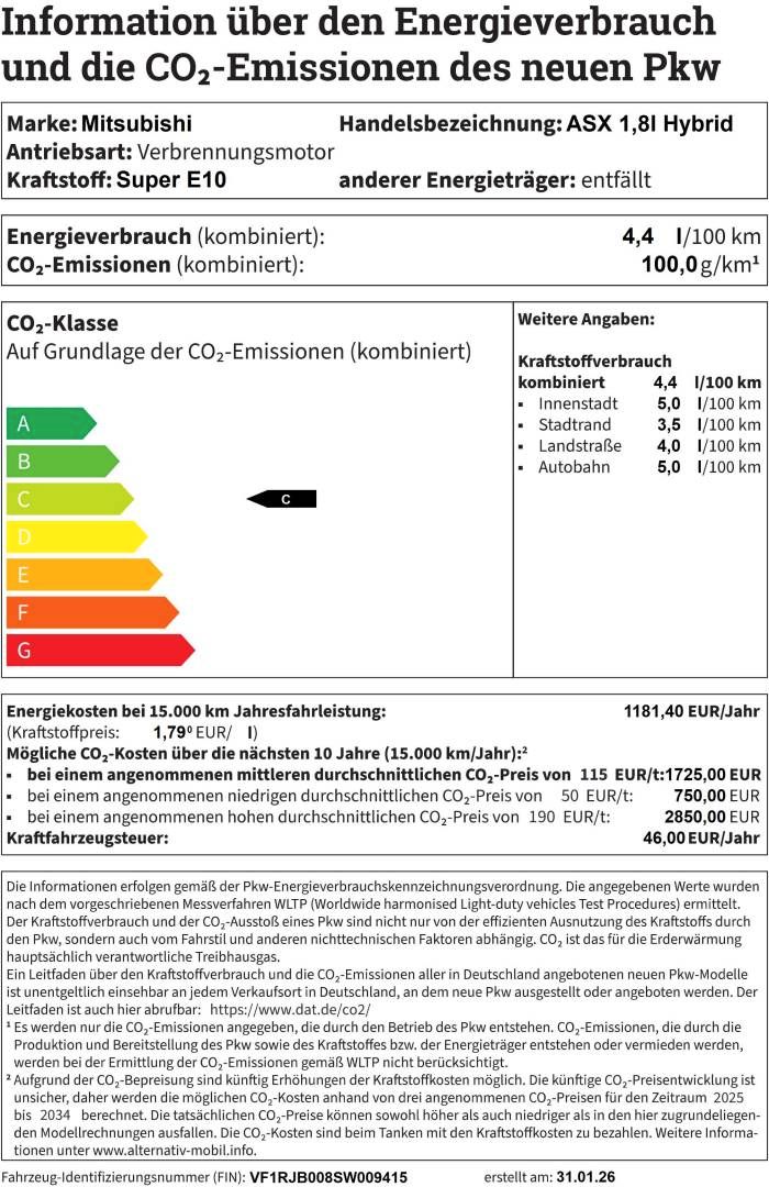 Fahrzeugabbildung Mitsubishi ASX 1,8l Hybrid