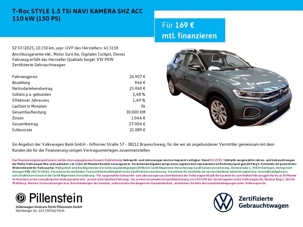 T-Roc STYLE 1.5 TSI NAVI KAMERA SHZ ACC