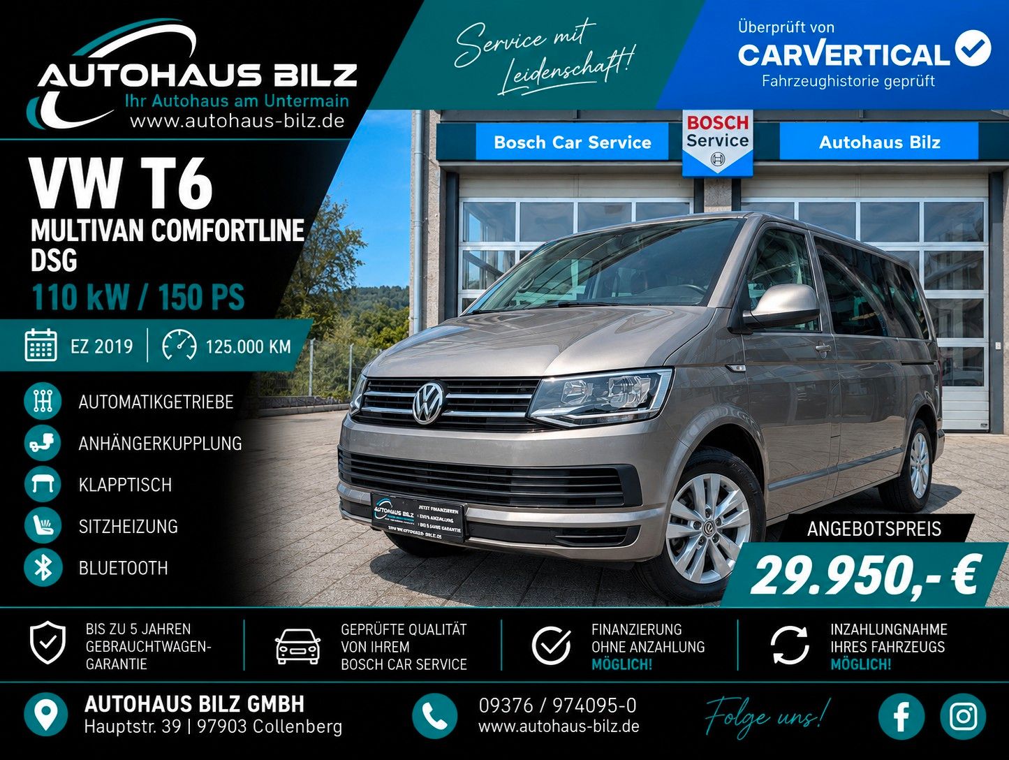 Gebrauchtwagen Volkswagen T6 T6 Multivan Comfortline*DSG*1.Hand*AHK*150PS* in Collenberg
