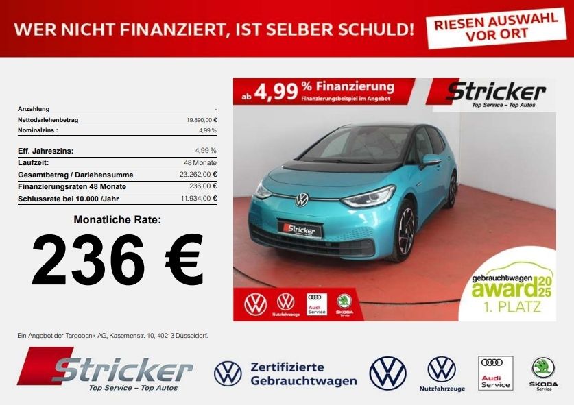 VW ID.3 Tech 150/58 236,-ohne Anzahlung Pano IQ.Lig