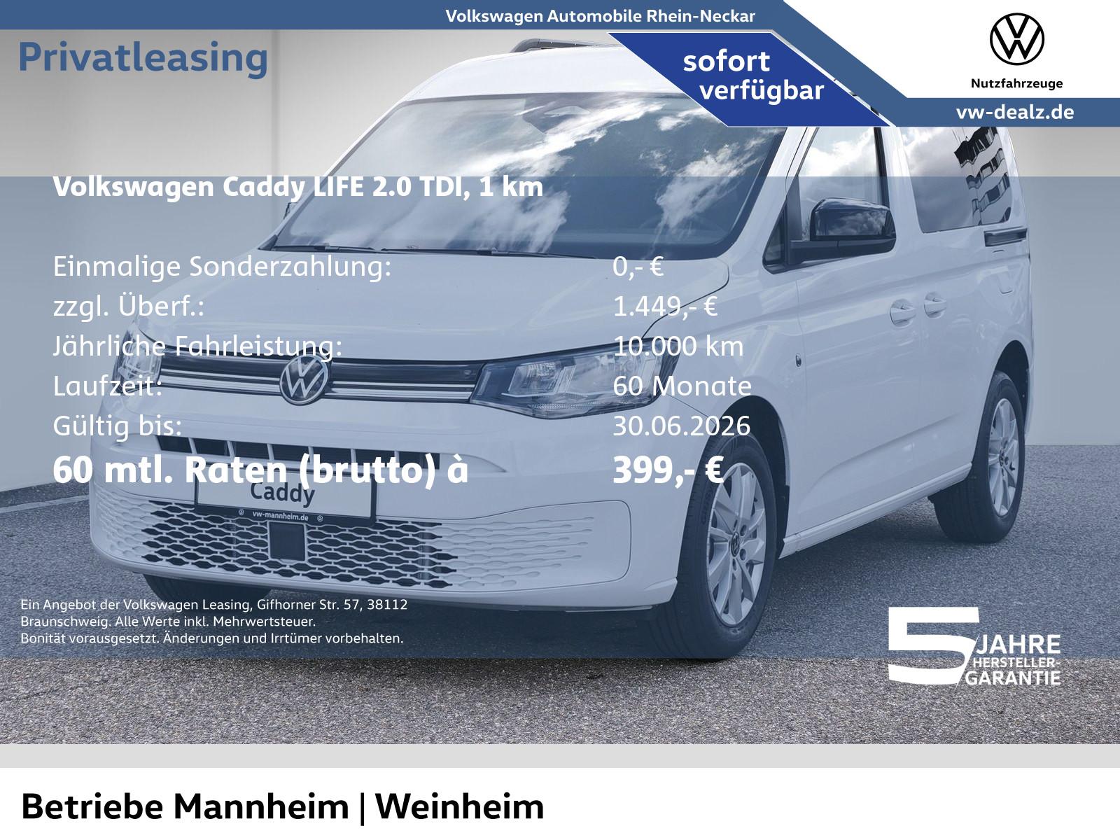 Volkswagen Caddy Life 5-Sitzer 2.0 TDI DSG Klima AHK DAB