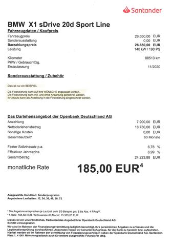Fahrzeugabbildung BMW X1 sDrive 20 d Sport Line