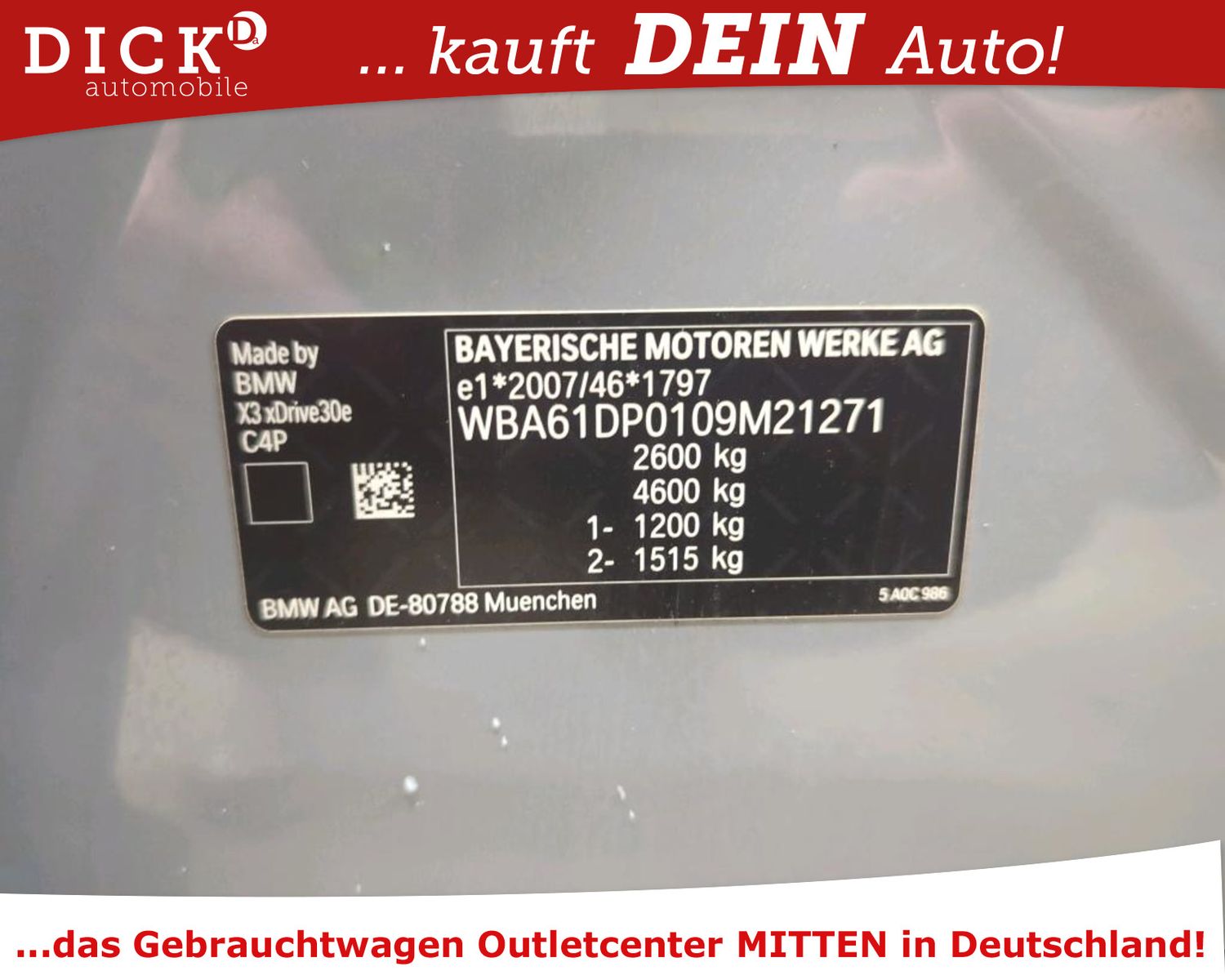 Fahrzeugabbildung BMW X3 xDr 30e M SPORT/LASER/NAVI/DAB/SHZ/AHK/8Fa
