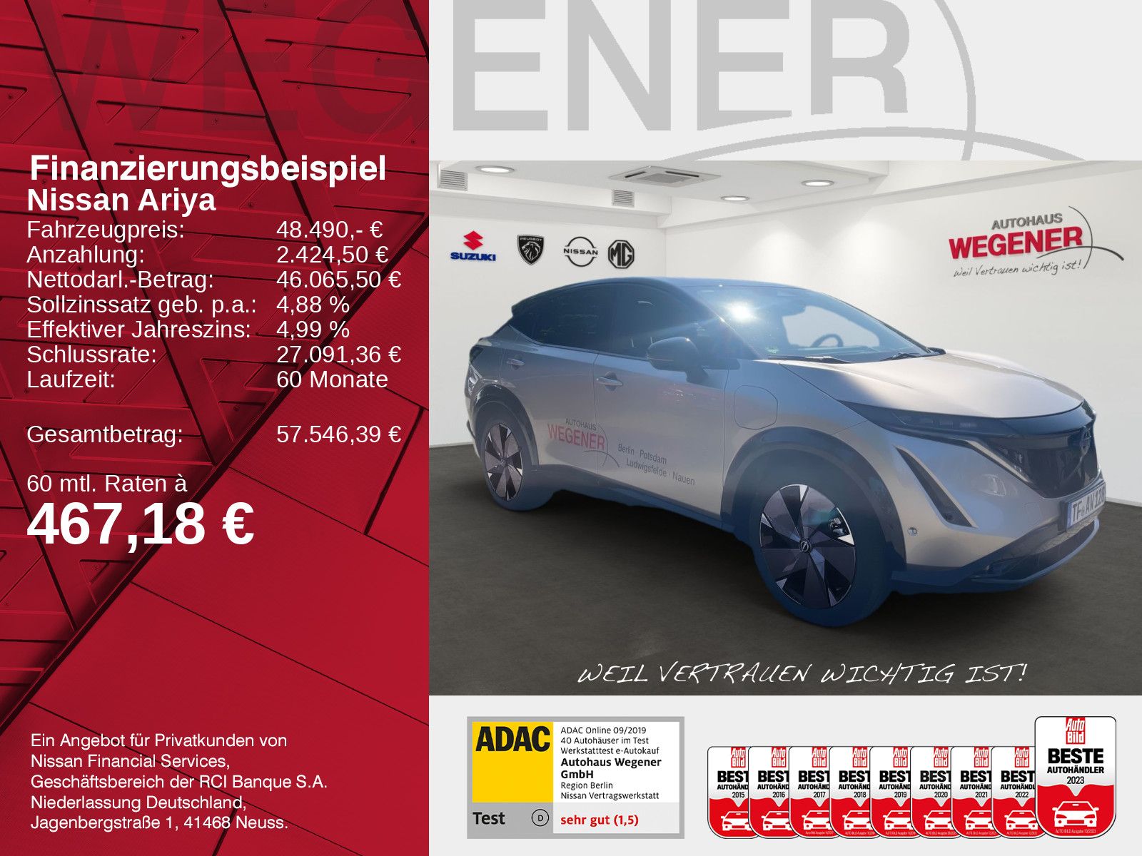 Nissan ARIYA 87 kWh Evolve Pack ALLRAD PANO*HUD*NAPPA imagem 2