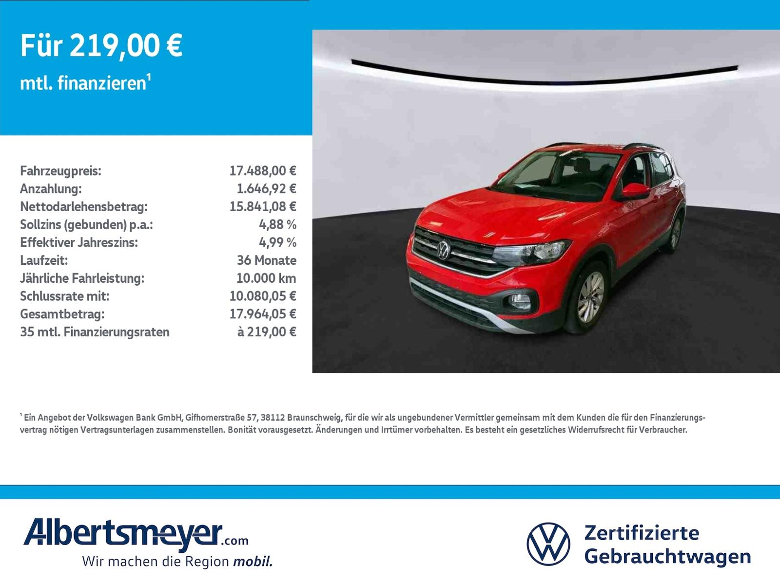 Volkswagen T-Cross 1.0 TSI Life +SITZHEIZUNG+PARKPILOT+LM